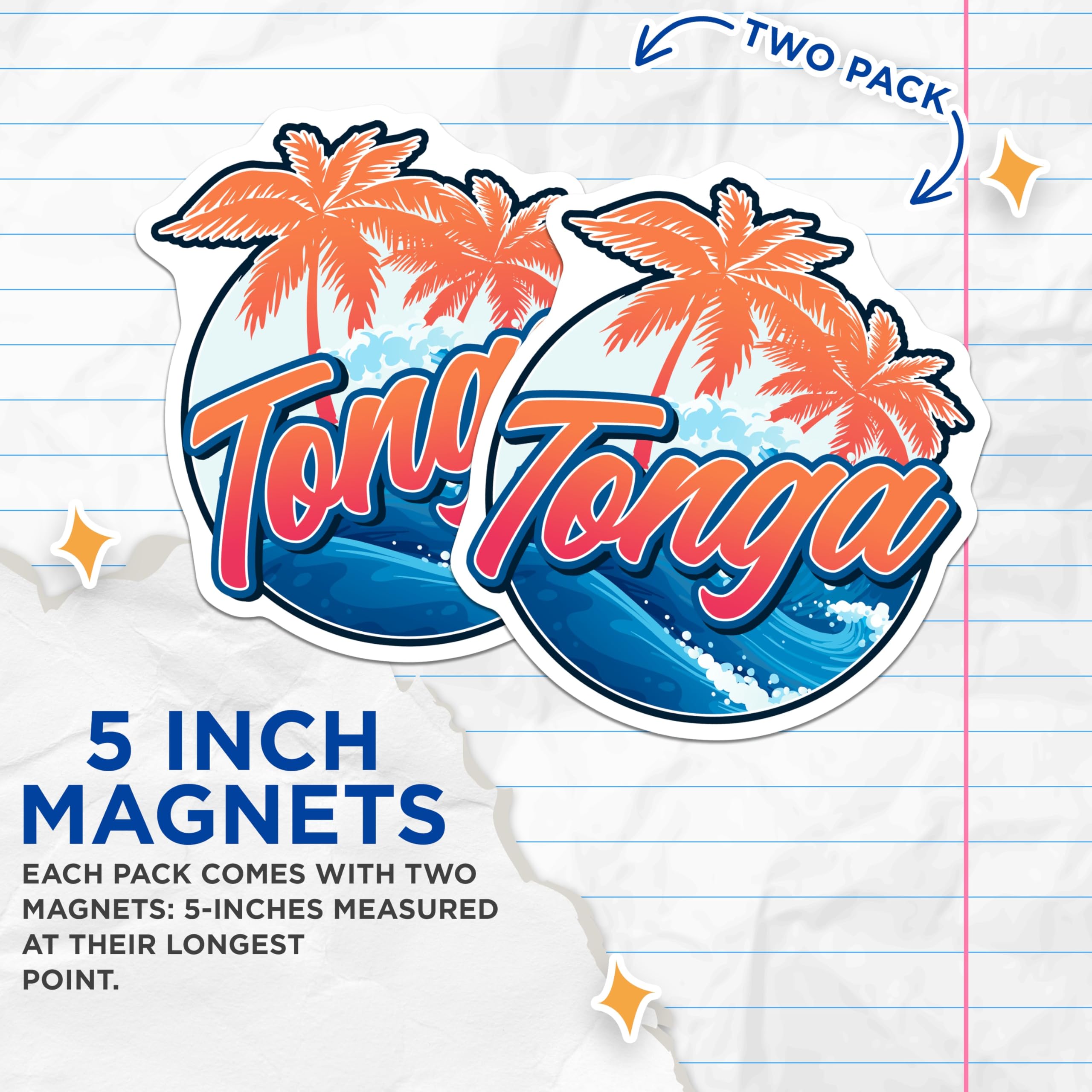 (2 Pack) Tonga Magnets - Tropical Island Decor - Pacific Ocean Souvenir Magnets - 5" On Longest Side - Premium Magnet - for Cars, Refrigerators, Toolboxes, Lockers - Made in USA - MAG18150