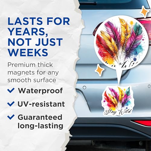 (2 Pack) Stay Wild Magnets - Feather Design - Vibrant Colors - 5" On Longest Side - for Cars, Fridges, Toolboxes - Made in USA - MA