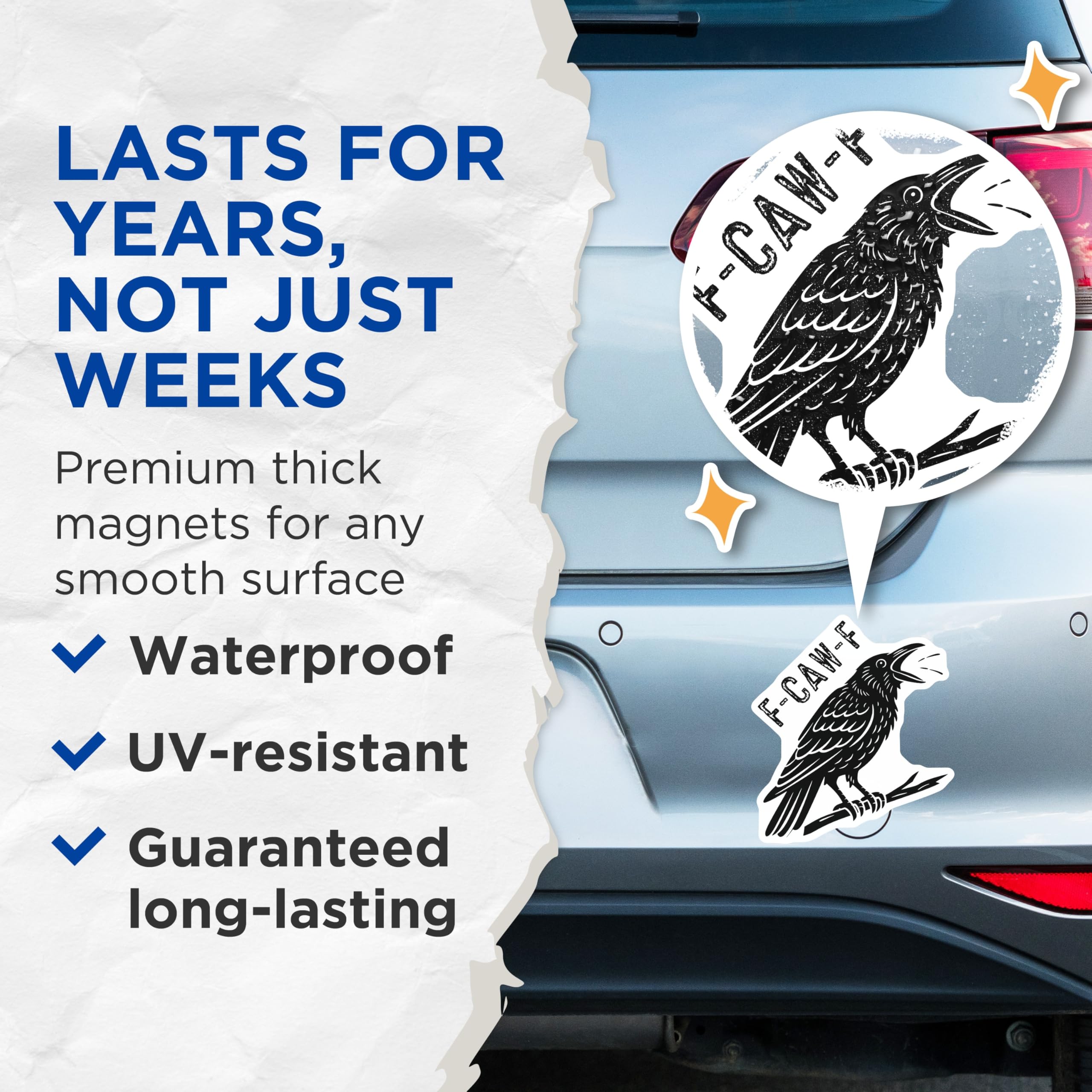 (2 Pack) Raven Magnets - Crow Refrigerator Magnets - F-CAW-F Decorative Magnets - 5" On Longest Side - Premium Magnet - for Cars, Refrigerators, Toolboxes, Lockers - Made in USA - MAG15944