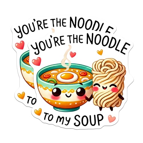 (2 Pack) Cute Soup and Noodle Stickers - Adorable Food Stickers - Funny Cartoon Stickers - 5" On Longest Side - Sticks to Any Smooth Flat Surface - Made in USA - BMCS3538