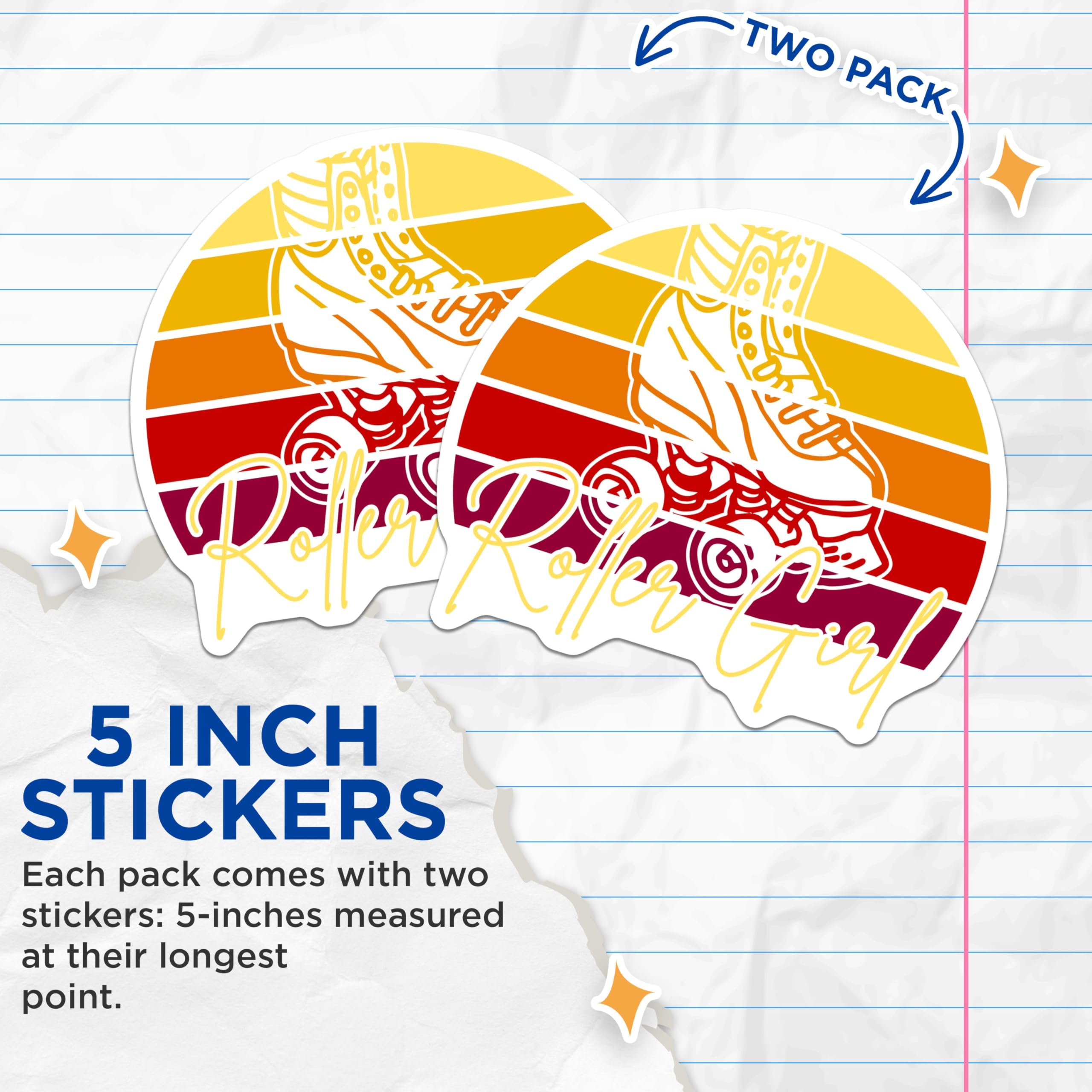 (2 Pack) Roller Skate Stickers - Retro Roller Girl - Outdoor Skating Decal - 5" On Longest Side - Sticks to Smooth Flat Surfaces - Made in USA - BMCS5548
