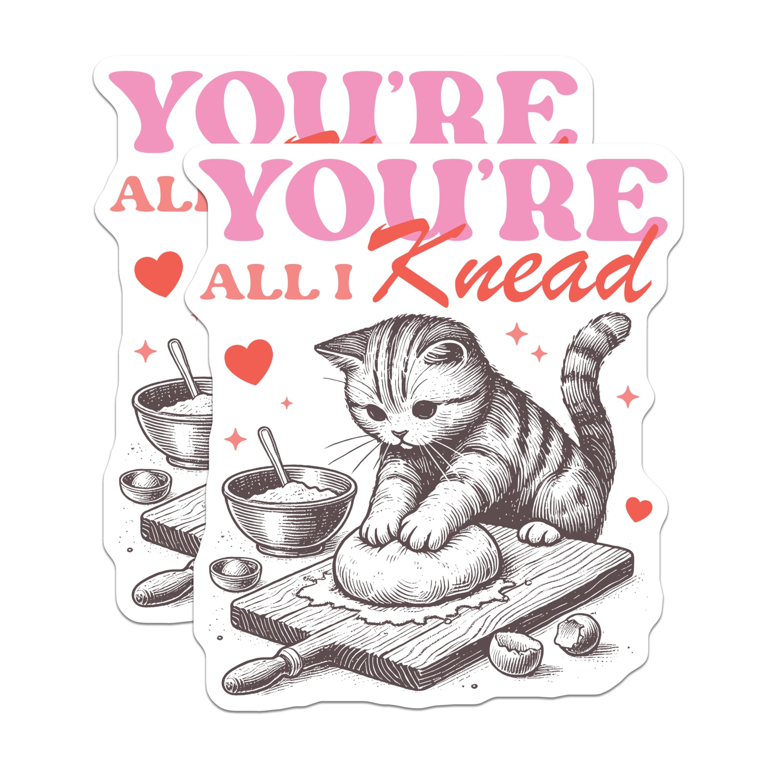 (2 Pack) Cat Baking Magnets - You're All I Knead - Cute Kitten Refrigerator Magnets - 5" On Longest Side - Premium Magnet - for Cars, Refrigerators, Toolboxes, Lockers - Made in USA - MAG14127