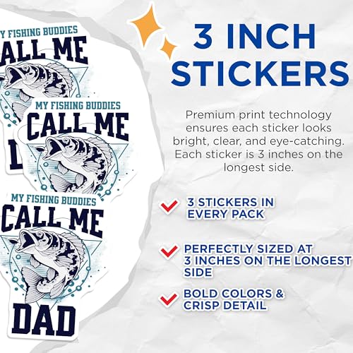 (3 Pack) Fishing Dad Decals - Bass Fish - Laptop Decals - 3 Inches On Longest Side - Easy Peel & Apply - Made in USA - 3MCS2314