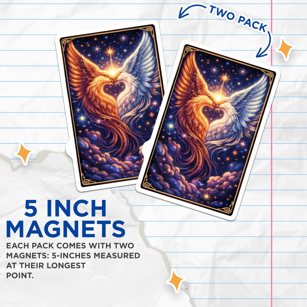 (2 Pack) Phoenix Magnets - Fire and Ice Birds - Celestial Fridge Magnets - 5" On Longest Side - Premium Magnet - for Cars, Refrigerators, Toolboxes, Lockers - Made in USA - MAG14117