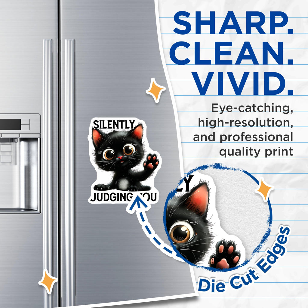 (2 Pack) Black Cat Magnets - Silently Judging You - Cute Kitten Refrigerator Decor - 5" On Longest Side - Premium Magnet - for Cars, Refrigerators, Toolboxes, Lockers - Made in USA - MAG15155