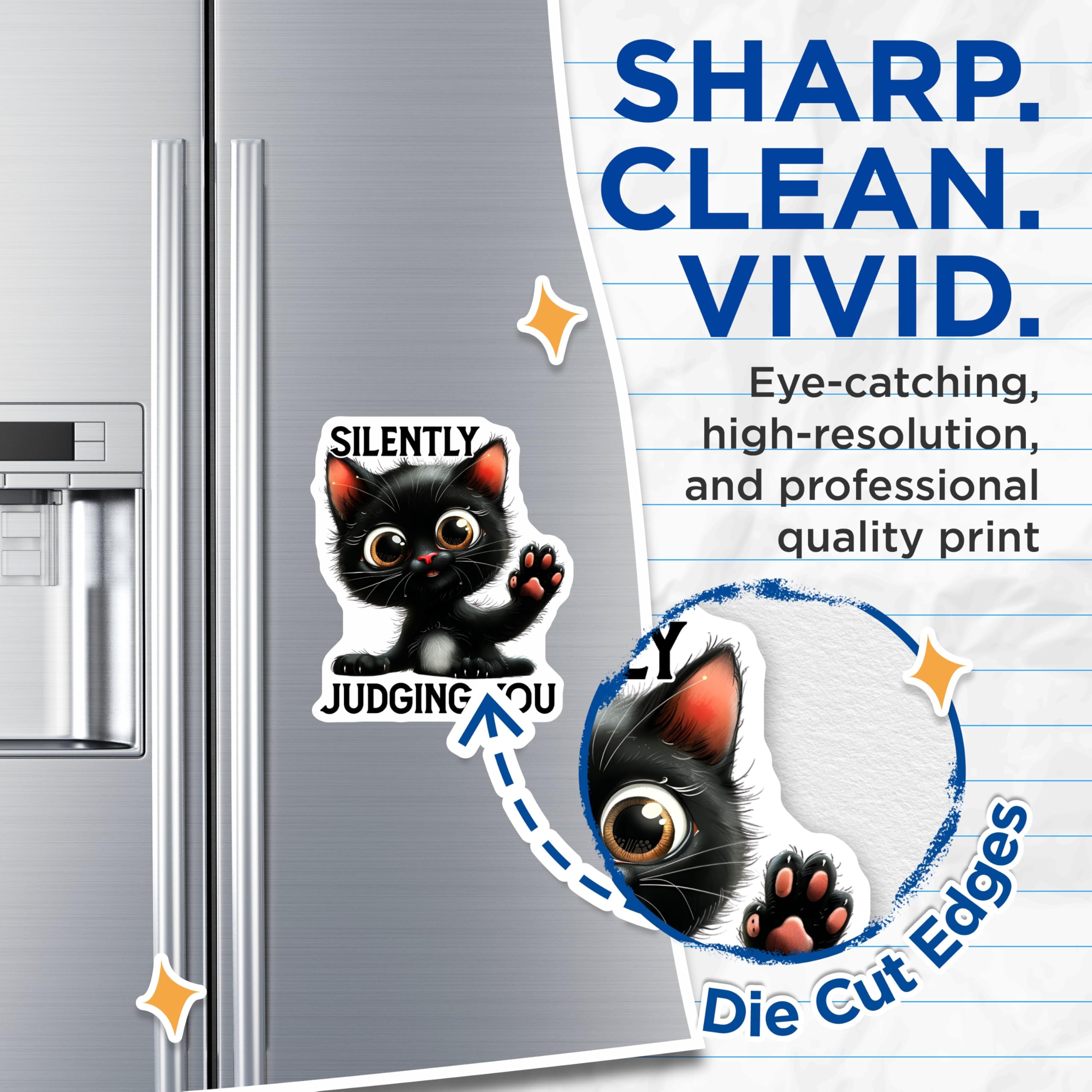 (2 Pack) Black Cat Magnets - Silently Judging You - Cute Kitten Refrigerator Decor - 5" On Longest Side - Premium Magnet - for Cars, Refrigerators, Toolboxes, Lockers - Made in USA - MAG15155