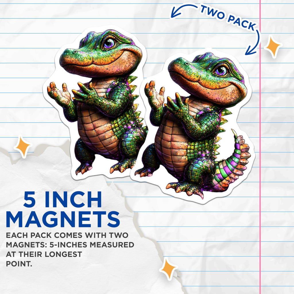 (2 Pack) Alligator Magnets - Cute Reptile Art - Fridge Decor - 5" On Longest Side - Premium Magnet - for Cars, Refrigerators, Toolboxes, Lockers - Made in USA - MAG16008