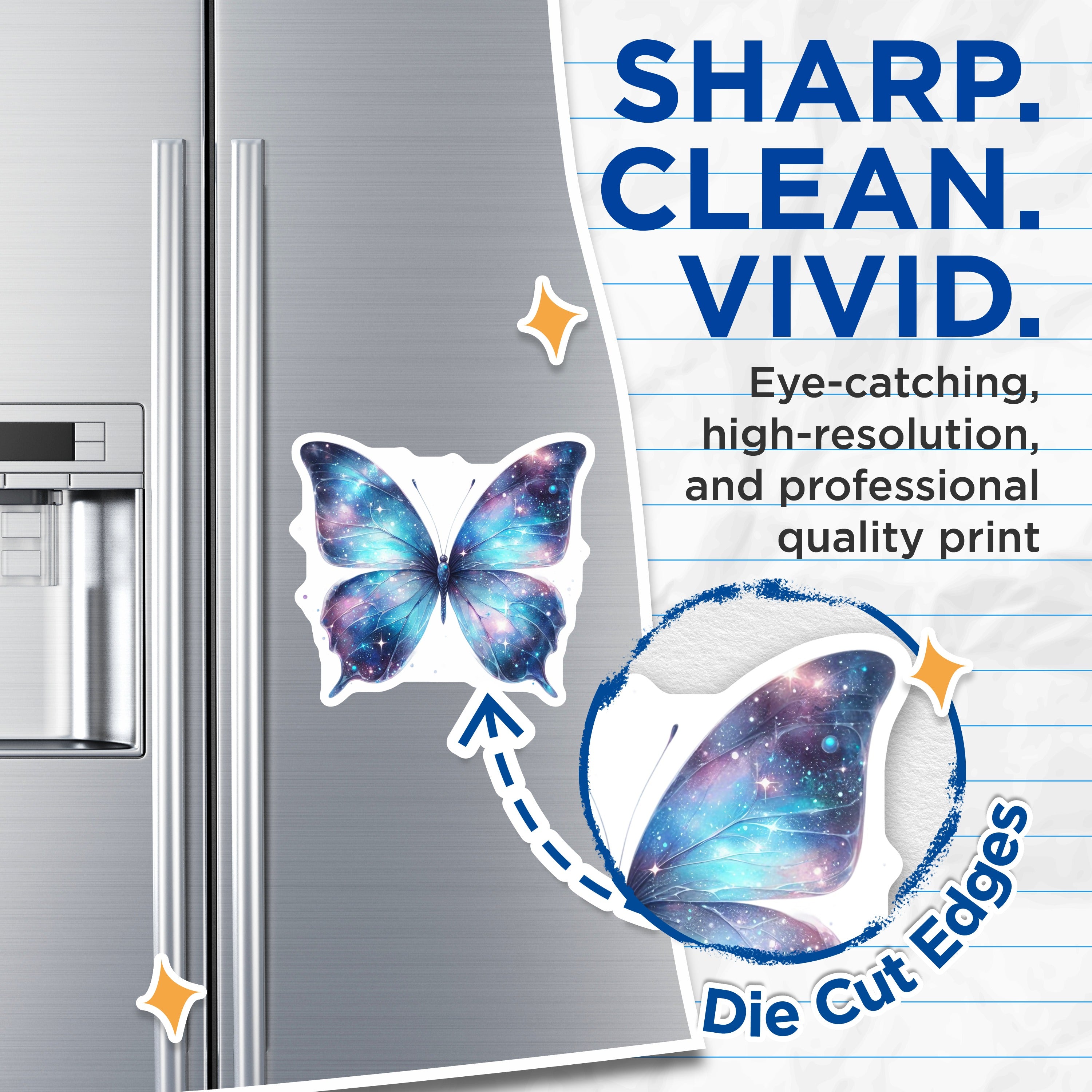 (2 Pack) Galaxy Butterfly Magnets - Celestial Starry Wings - Whimsical Fridge Decor - 5 Inches On Longest Side - Thick Durable Magnet - Made in USA - MAG37951