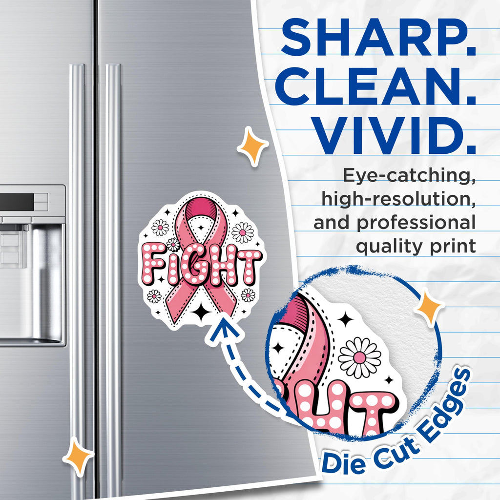 (2 Pack) Pink Ribbon Fight Magnets - Breast Cancer Awareness - Hope Decoration - 5" On Longest Side - Premium Magnet - for Cars, Refrigerators, Toolboxes, Lockers - Made in USA - MAG17015