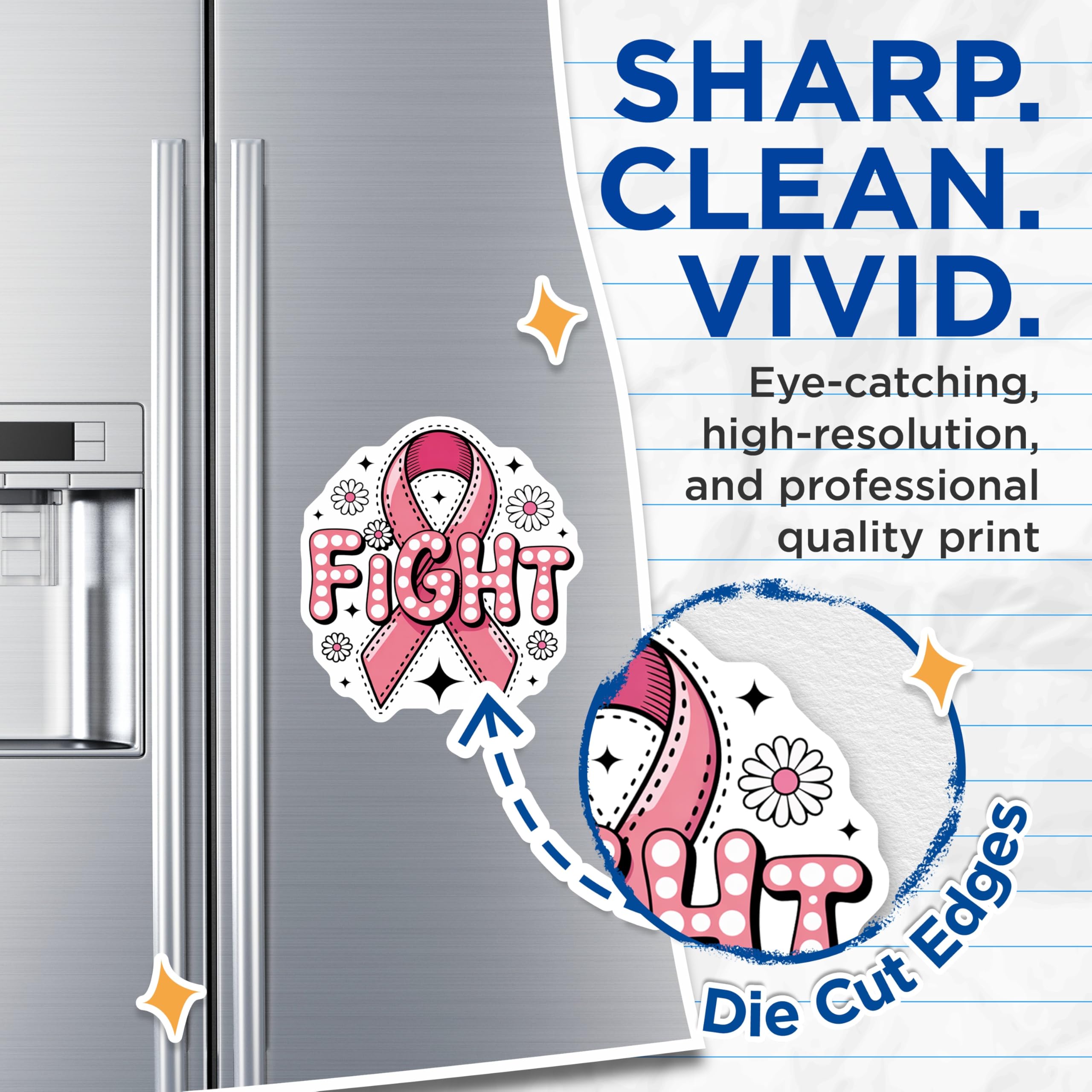 (2 Pack) Pink Ribbon Fight Magnets - Breast Cancer Awareness - Hope Decoration - 5" On Longest Side - Premium Magnet - for Cars, Refrigerators, Toolboxes, Lockers - Made in USA - MAG17015