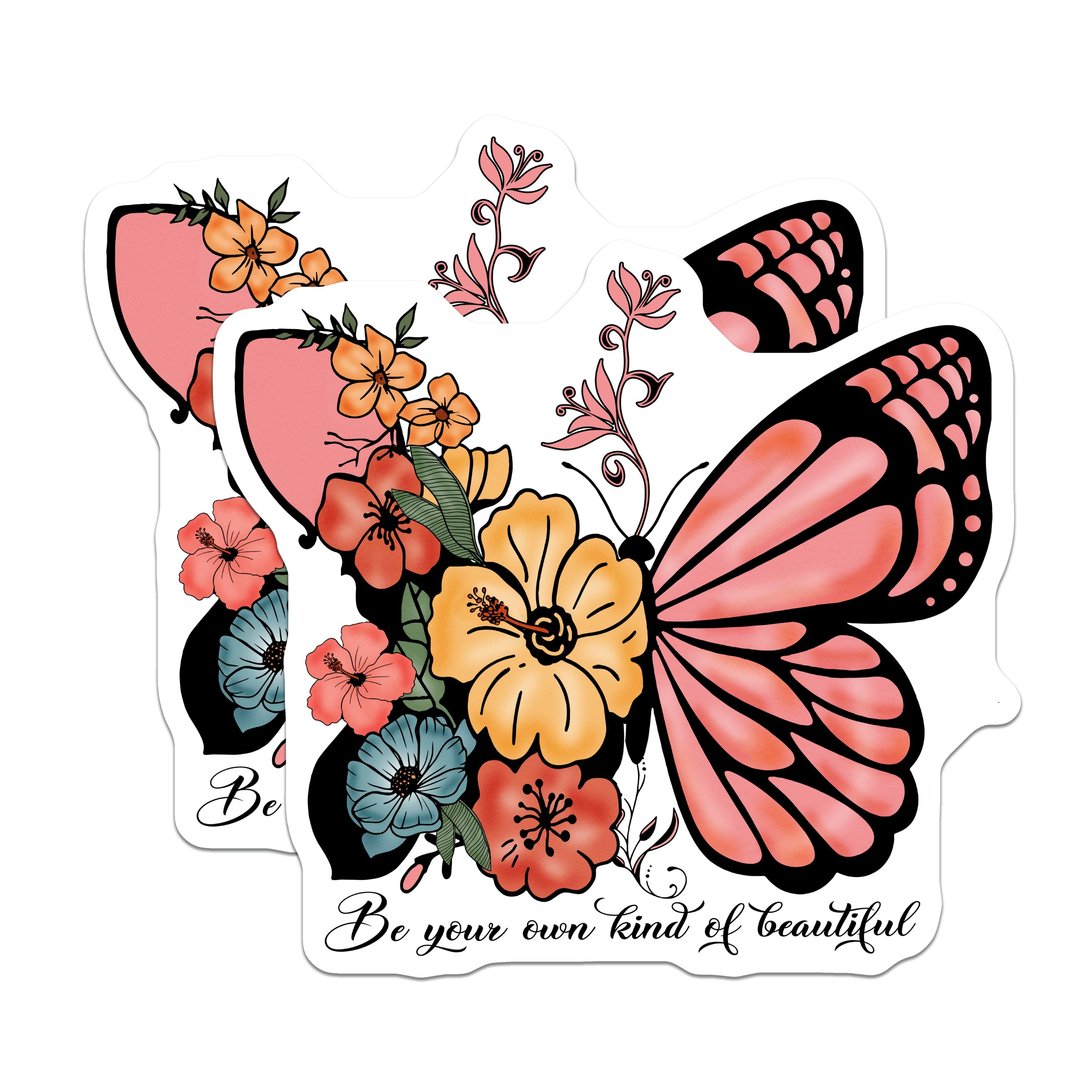 (2 Pack) Butterfly Floral Magnets - Inspirational Quote Decor - Boho Home Affirmation for Women - 5 Inches On Longest Side - Thick Durable Magnet - Made in USA - MAG37820