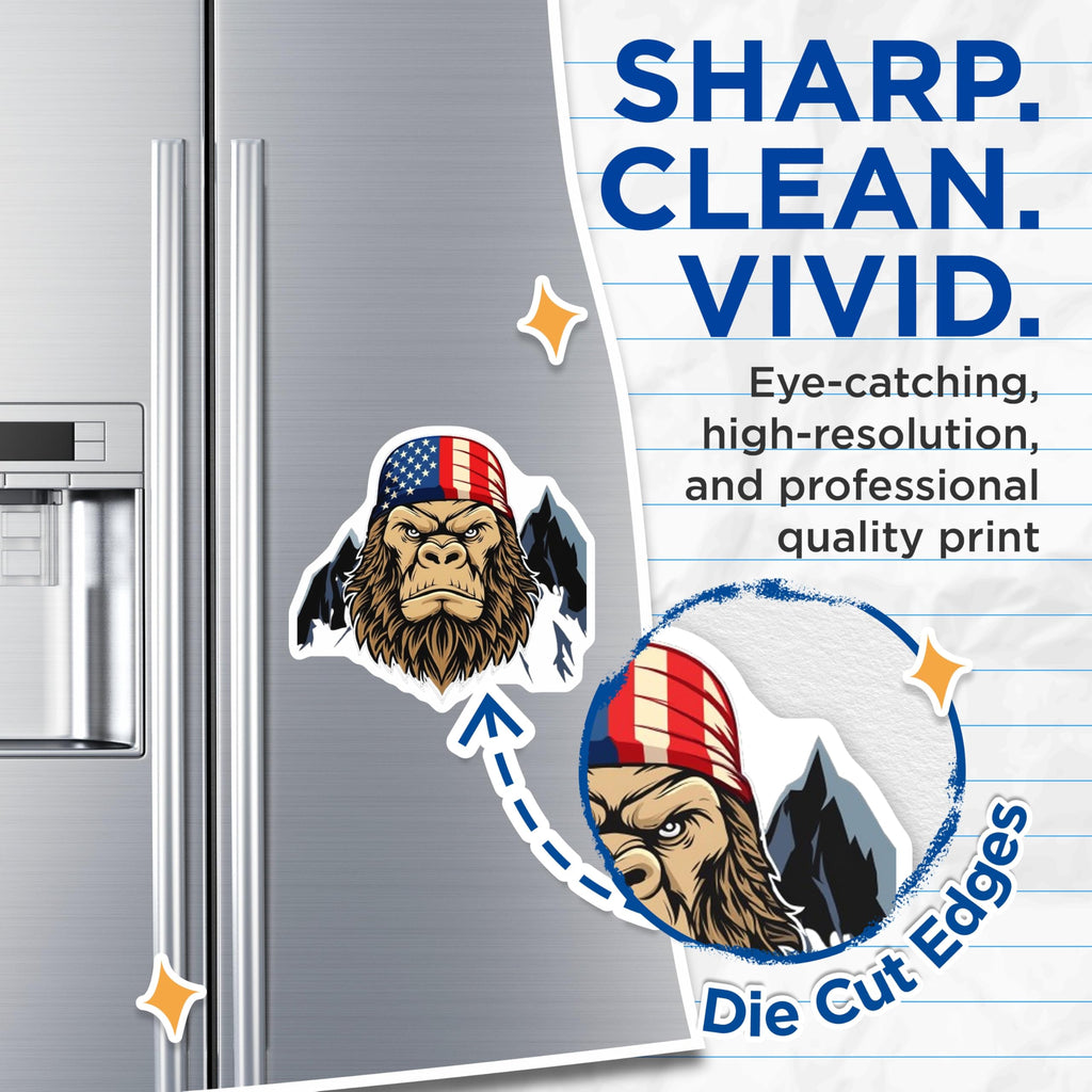 (2 Pack) Bigfoot Magnets - American Flag Bandana Sasquatch - Patriotic Mountain Decor - 5 Inches On Longest Side - Thick Durable Magnet - Made in USA - MAG20303