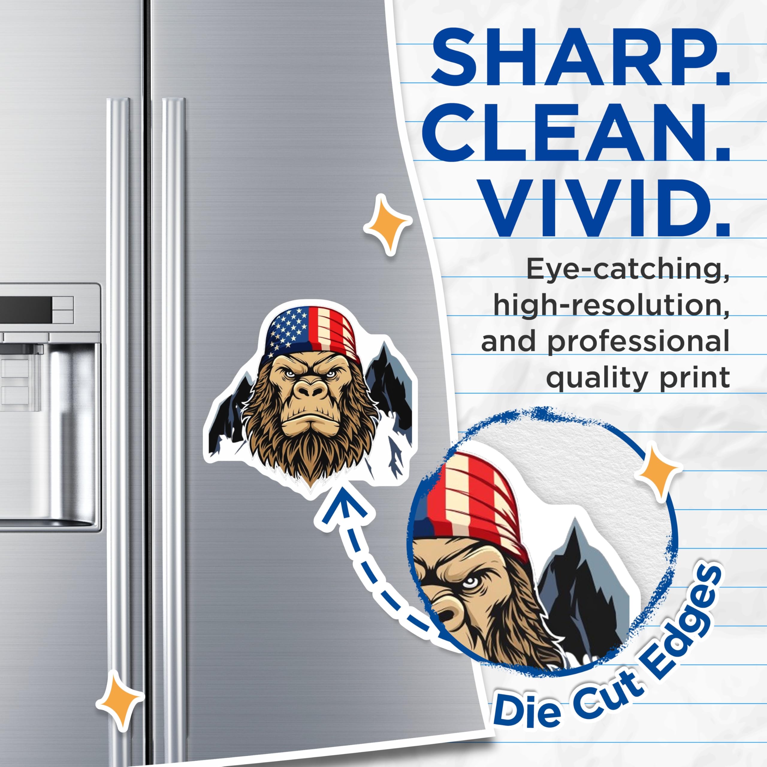 (2 Pack) Bigfoot Magnets - American Flag Bandana Sasquatch - Patriotic Mountain Decor - 5 Inches On Longest Side - Thick Durable Magnet - Made in USA - MAG20303