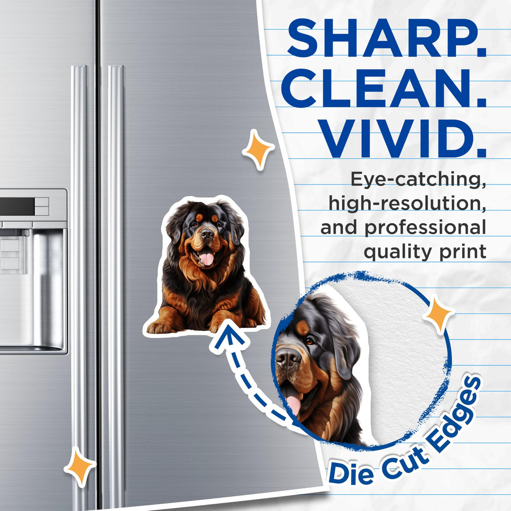 (2 Pack) Happy Fluffy Dog Magnets - Large Breed Pet Art - Tibetan Mastiff Dog Mom Dad - Animal Lover Decor - 5 Inches On Longest Side - Thick Durable Magnet - Made in USA - MAG27314