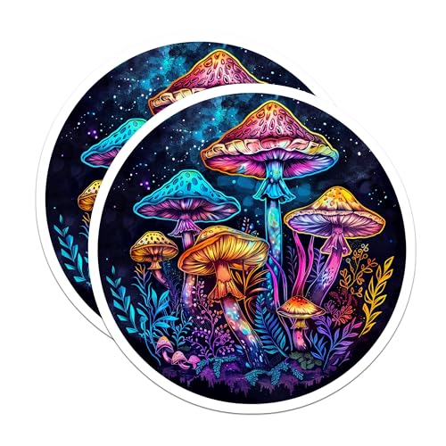 (2 Pack) Psychedelic Mushroom Stickers - Trippy Art - Colorful Fungi - 5" On Longest Side - Sticks to Smooth Flat Surfaces - Made in USA - BMCS6811