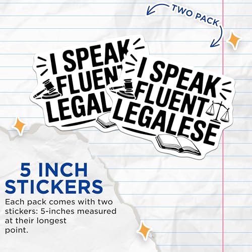 (2 Pack) I Speak Fluent Legalese Stickers - Lawyer Novelty Decal - Legal Professional Accessory - 5" On Longest Side - Sticks to Smooth Flat Surfaces - Made in USA - BMCS5589