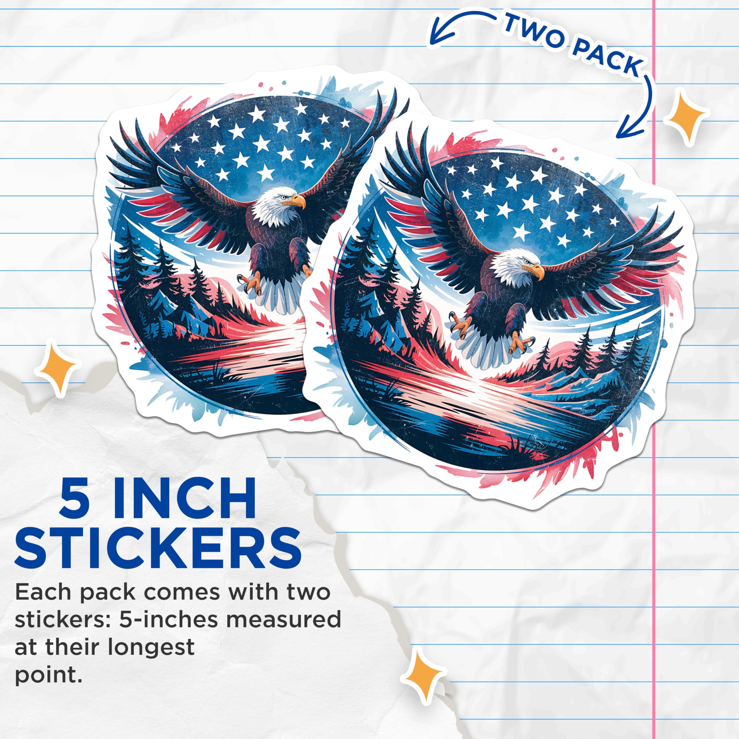 (2 Pack) American Eagle Stickers - Patriotic USA Symbol - Wildlife Freedom Decals - 5" On Longest Side - Sticks to Smooth Flat Surfaces - Made in USA - BMCS21069