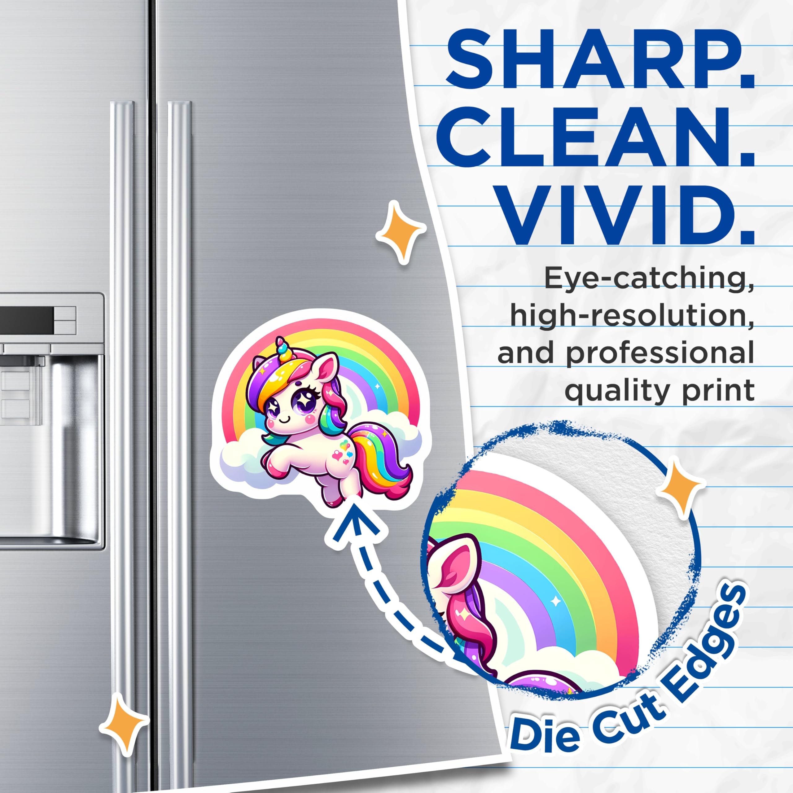 (2 Pack) Adorable Unicorn Magnets - Vibrant Rainbow Fantasy Creature - Whimsical Magical Animal Refrigerator Decor - 5 Inches On Longest Side - Thick Durable Magnet - Made in USA - MAG22690
