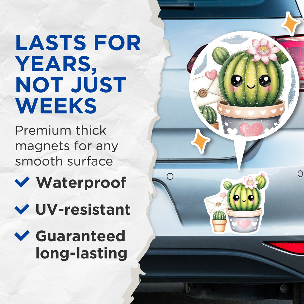 (2 Pack) Cute Cactus Magnets - Kawaii Succulent Decor - Valentine's Day Refrigerator Locker Magnet - 5 Inches On Longest Side - Thick Durable Magnet - Made in USA - MAG39760