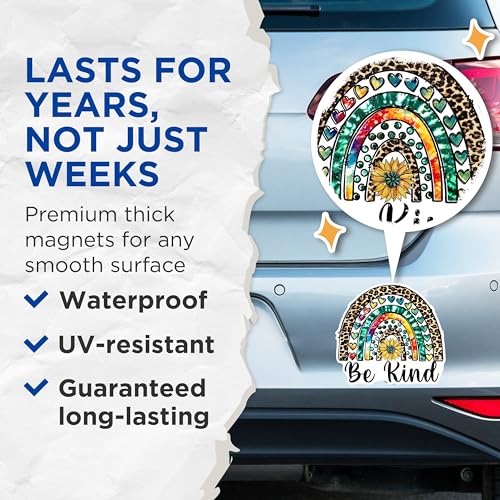 (2 Packs) Be Kind Sunflower Rainbow Magnets - Positive Inspiring Motivational Magnets - 5 Inches On Longest Side - Premium Magnet - for Fridges, Toolboxes, Cars - Made in USA - MAG2507