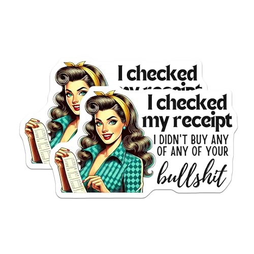 (2 Pack) Funny Receipt Check Stickers - Retro Humor - Sarcastic Quote - 5" On Longest Side - Sticks to Smooth Flat Surfaces - Made in USA - BMCS5695