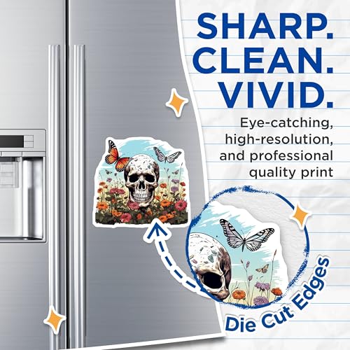 (2 Pack) Skull and Butterfly Magnets - Floral Skull Design - Nature Aesthetic Magnets for Fridge - Art Magnets - 5" On Longest Side - for Cars, Fridges, Toolboxes - Made in USA - MAG4239