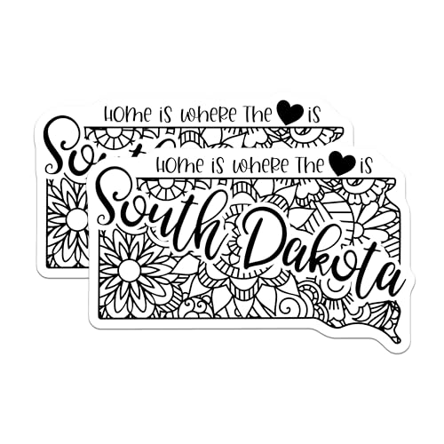 (2 Pack) South Dakota Stickers - Home is Where The Heart is - State Pride Decals - 5" On Longest Side - Sticks to Smooth Flat Surfaces - Made in USA - BMCS9092