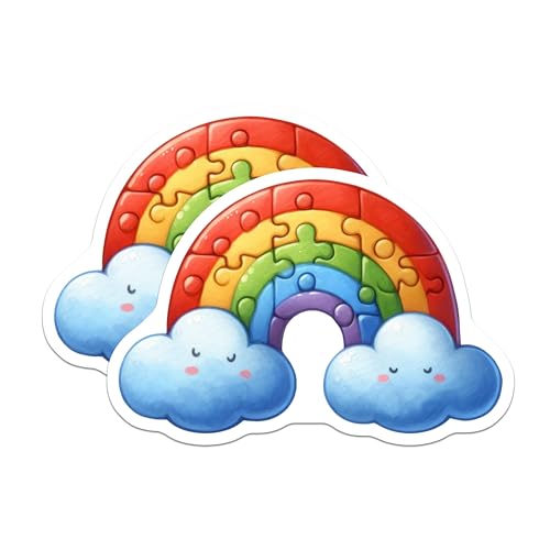 (2 Pack) Cute Rainbow Puzzle Stickers - Colorful Weather - Cloud Stickers for Kids - 5" On Longest Side - Sticks to Smooth Flat Surfaces - Made in USA - BMCS7253