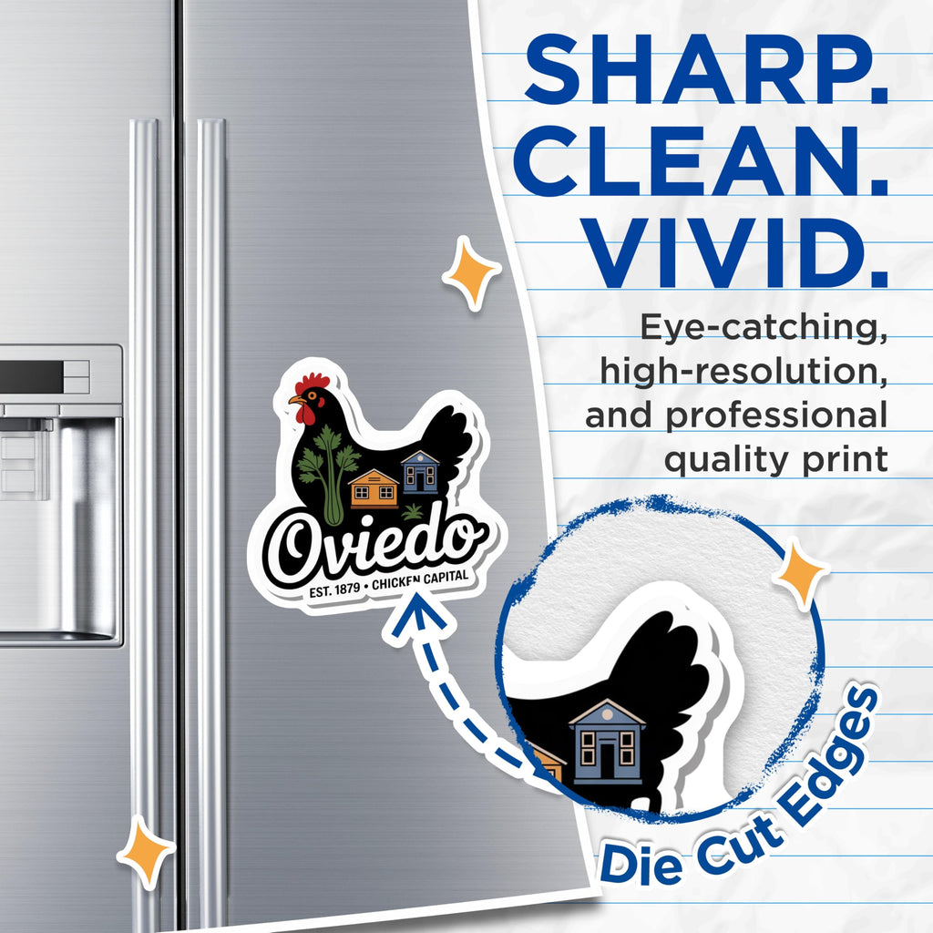 (2 Pack) Oviedo Florida Magnets - Chicken Capital Design - Oviedo Souvenir Fridge Magnets - 5" On Longest Side - Premium Magnet - for Cars, Refrigerators, Toolboxes, Lockers - Made in USA - MAG17750