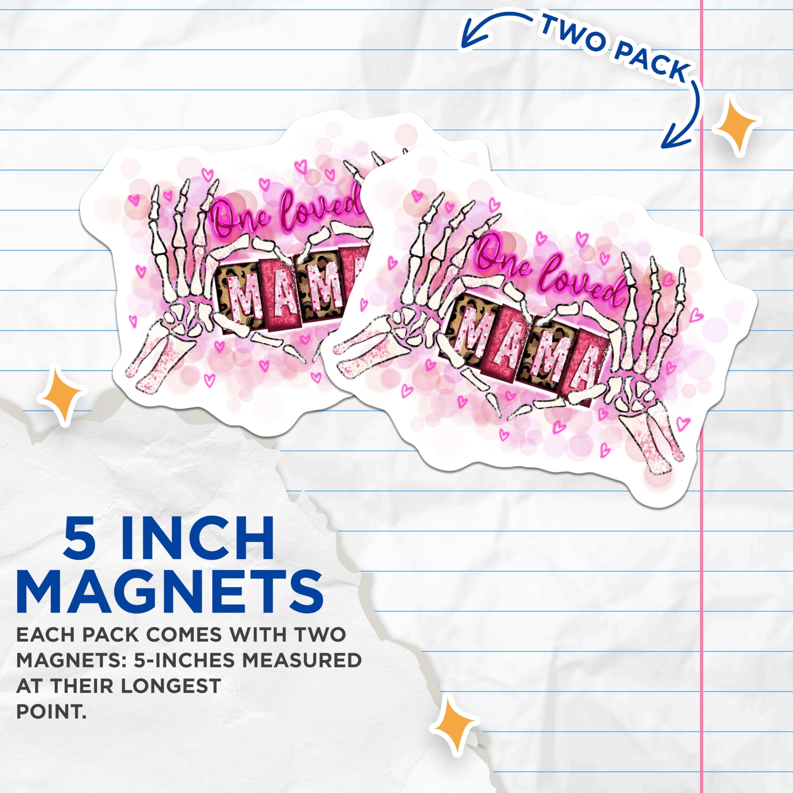 (2 Pack) One Loved Mama Skeleton Hands Magnets - Spooky Cute Goth Mom - Mother's Birthday Present - 5 Inches On Longest Side - Thick Durable Magnet - Made in USA - MAG25791
