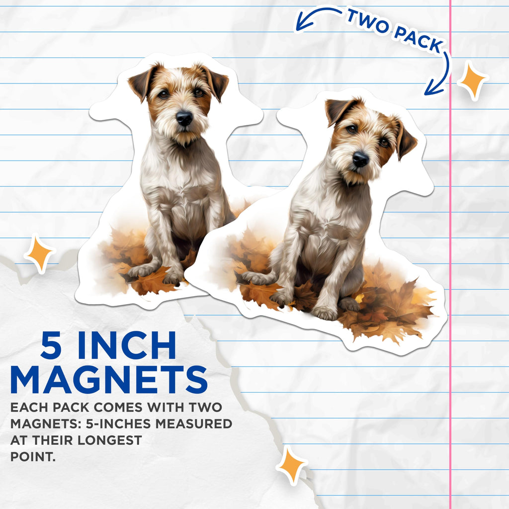 (2 Pack) Jack Russell Terrier Magnets - Autumn Leaves Dog Art - Fall Decor Pet Lover - Cute Canine Refrigerator Decals - 5 Inches On Longest Side - Thick Durable Magnet - Made in USA - MAG23540
