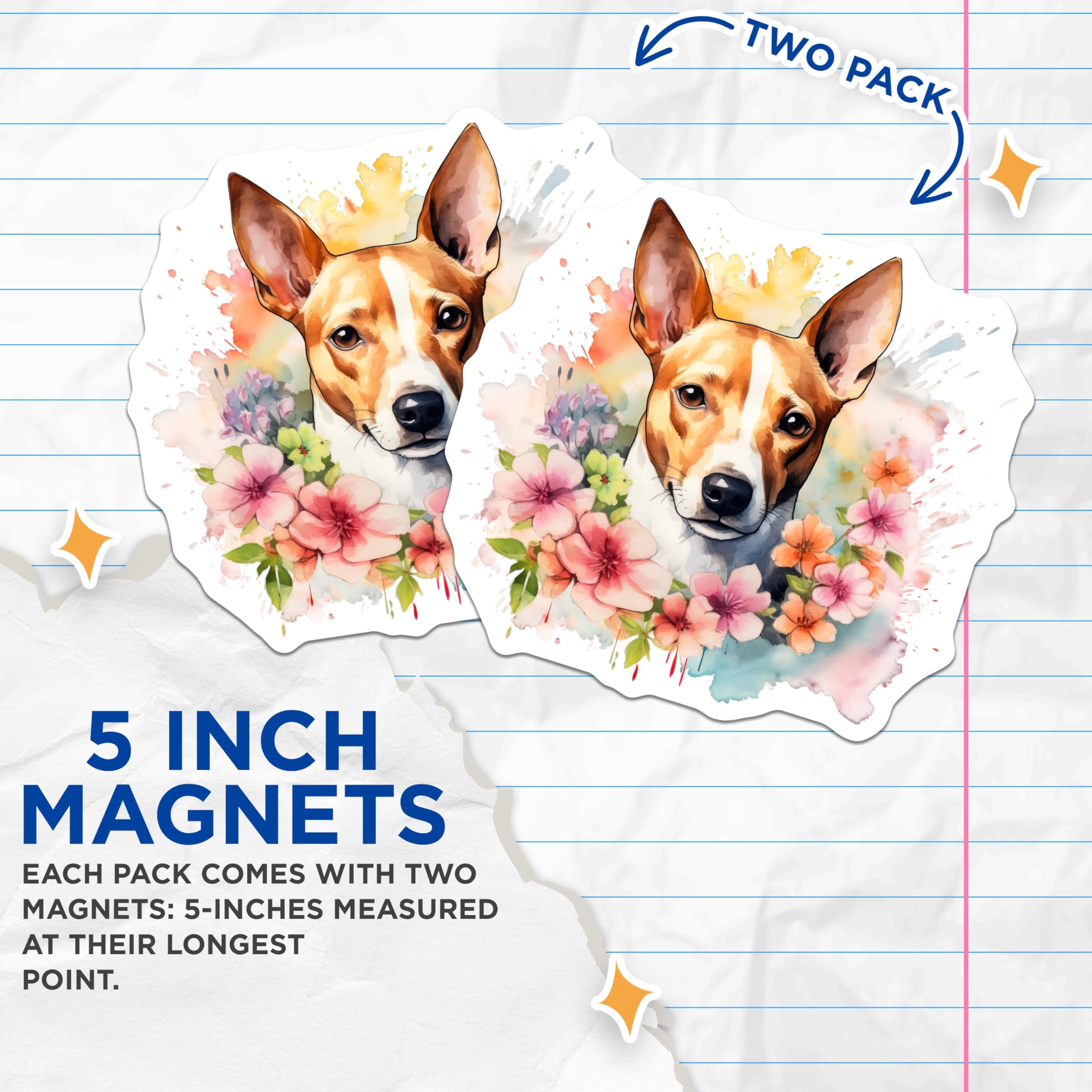 (2 Pack) Watercolor Dog Magnets - Whimsical Floral Canine Artwork - Aesthetic Pet Lover Refrigerator Art Display - 5 Inches On Longest Side - Thick Durable Magnet - Made in USA - MAG23248