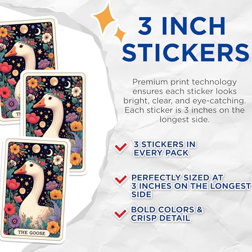 (3 Pack) Goose Decals - Floral Goose Laptop Sticker - Tarot Card Decor - 3 Inches On Longest Side - Easy Peel & Apply - Made in USA - 3MCS4185