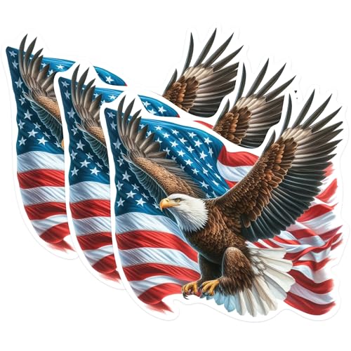 (3 Pack) American Eagle Decals - Patriotic Bald Eagle - USA Flag Decals - 3 Inches On Longest Side - Easy Peel & Apply - Made in USA - 3MCS0254