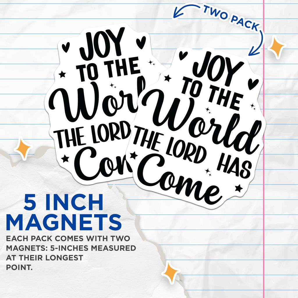 (2 Pack) Joy to the World Magnets - Christian Christmas Decor - Religious Holiday Fridge Art - Seasonal Faith Message - 5 Inches On Longest Side - Thick Durable Magnet - Made in USA - MAG24231