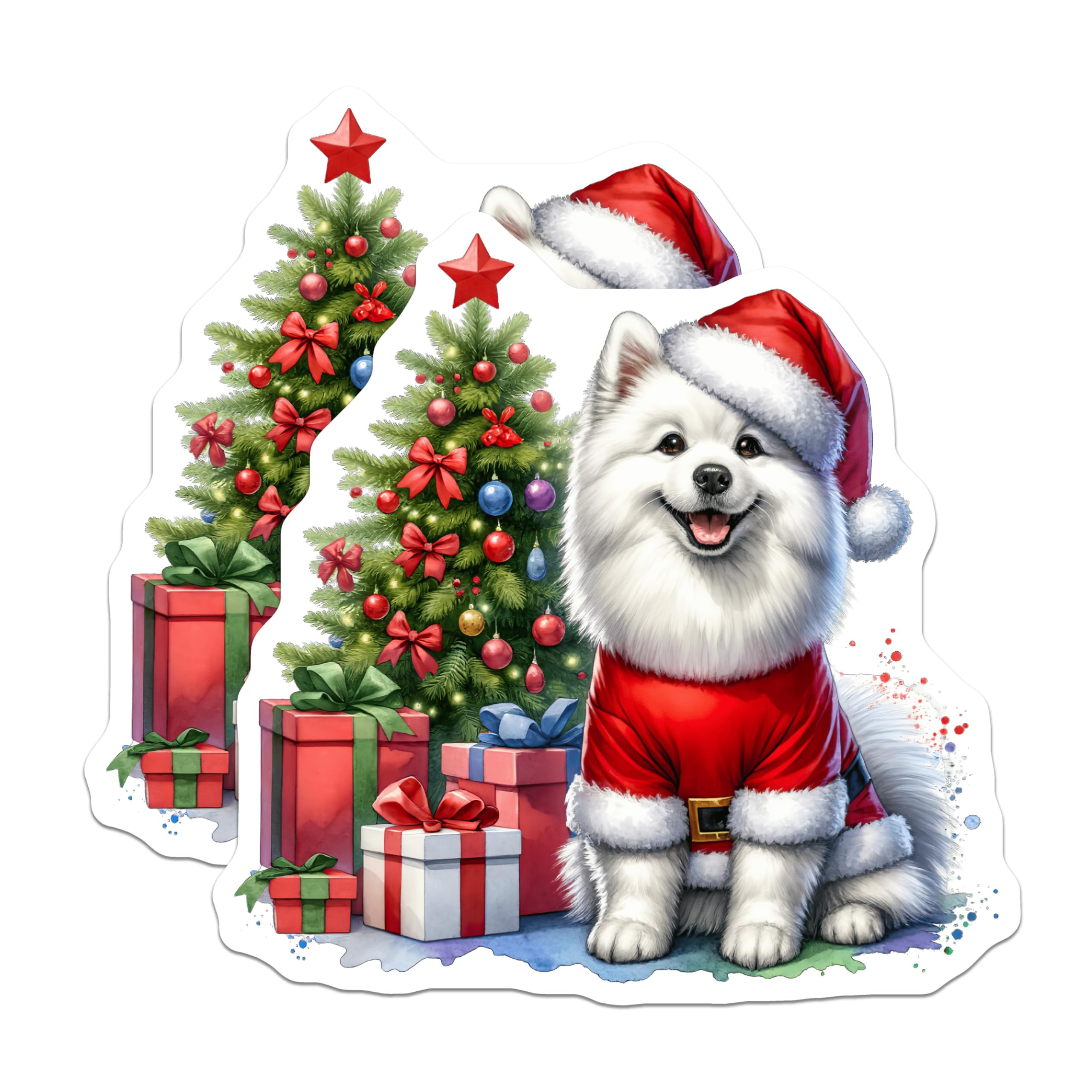 (2 Pack) Santa Dog Magnets - Christmas Puppy Holiday Decor - Fluffy Dog Lover Fridge Magnets - 5 Inches On Longest Side - Thick Durable Magnet - Made in USA - MAG25557