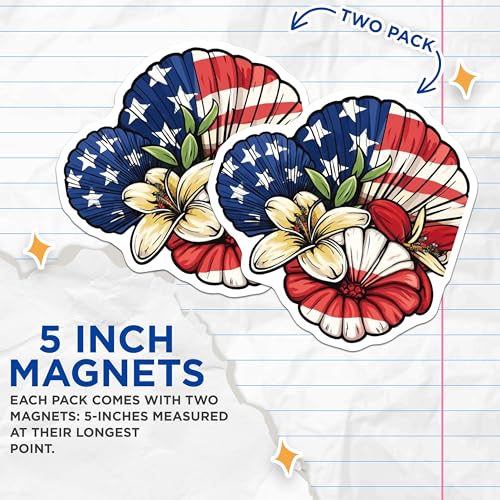 (2 Pack) Patriotic Floral Magnets Magnets - American Flag Decor - USA Themed - 5" On Longest Side - Made in USA - Sticks to Refrigerators & Metal Surfaces - MAG8973