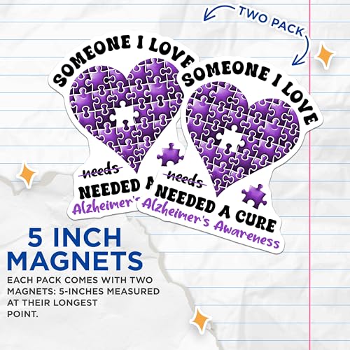(2 Pack) Someone I Love Needed a Cure Puzzle Heart Magnet - 5" On Longest Side - Sticks to Smooth Flat Surfaces - Made in USA - MAG9793