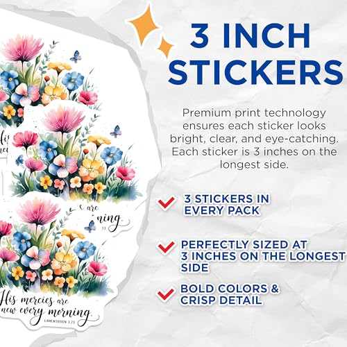 (3 Pack) Floral Quote Decals - Christian Saying - Religious Laptop Decals - 3 Inches On Longest Side - Easy Peel & Apply - Made in USA - 3MCS2888