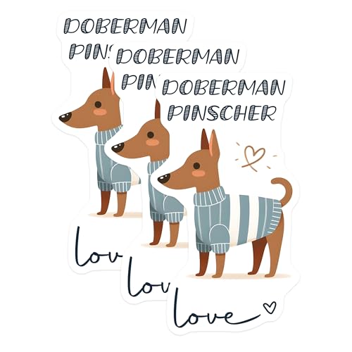 (3 Pack) Doberman Pinscher Decals - Cute Dog Breed - Love Heart Laptop Decal - 3 Inches On Longest Side - Easy Peel & Apply - Made in USA - 3MCS6062