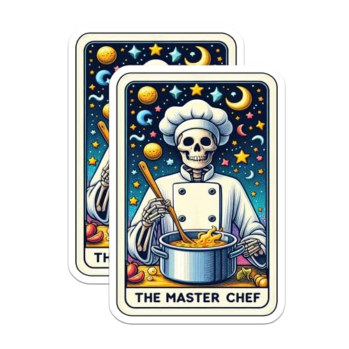 (2 Pack) Skeleton Chef Stickers - Culinary Themed Stickers - Funny Kitchen Decor - 5" On Longest Side - Sticks to Smooth Flat Surfaces - Made in USA - BMCS5452