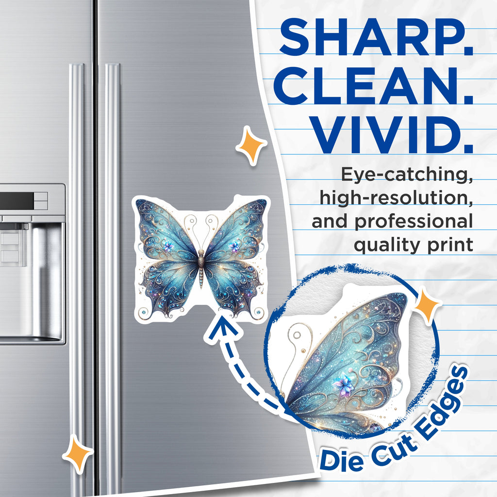 (2 Pack) Glitter Butterfly Magnets - Fairy Decor - Refrigerator Art - 5 Inches On Longest Side - Thick Durable Magnet - Made in USA - MAG36006