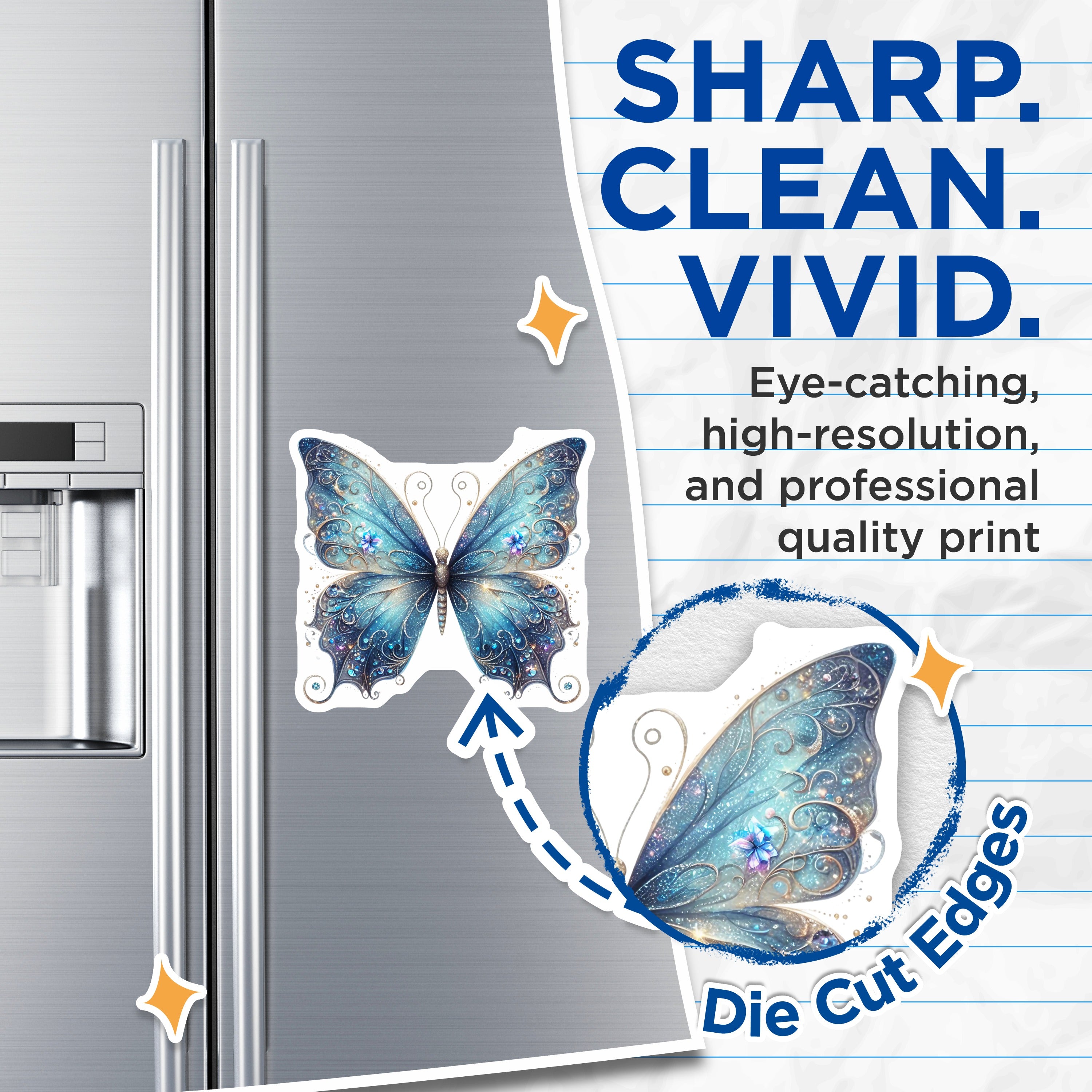 (2 Pack) Glitter Butterfly Magnets - Fairy Decor - Refrigerator Art - 5 Inches On Longest Side - Thick Durable Magnet - Made in USA - MAG36006