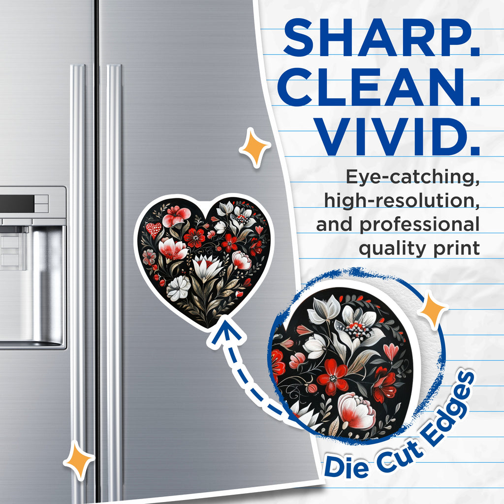 (2 Pack) Floral Heart Magnets - Folk Art Refrigerator Decor - Romantic Kitchen Accessories - 5 Inches On Longest Side - Thick Durable Magnet - Made in USA - MAG38928