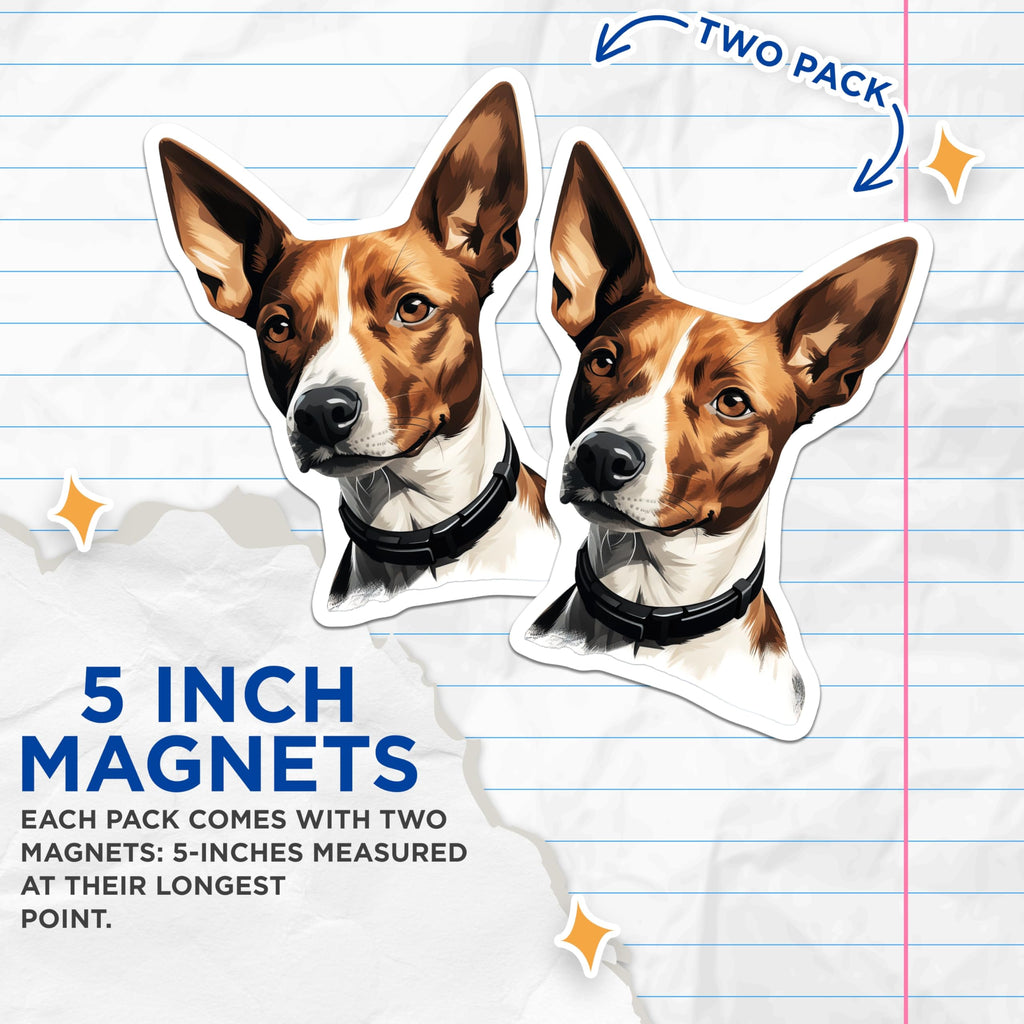 (2 Pack) Basenji Dog Magnets - Pet Lover Fridge Decor - Unique Animal Breed Art for Dog Moms and Dads - 5 Inches On Longest Side - Thick Durable Magnet - Made in USA - MAG25042