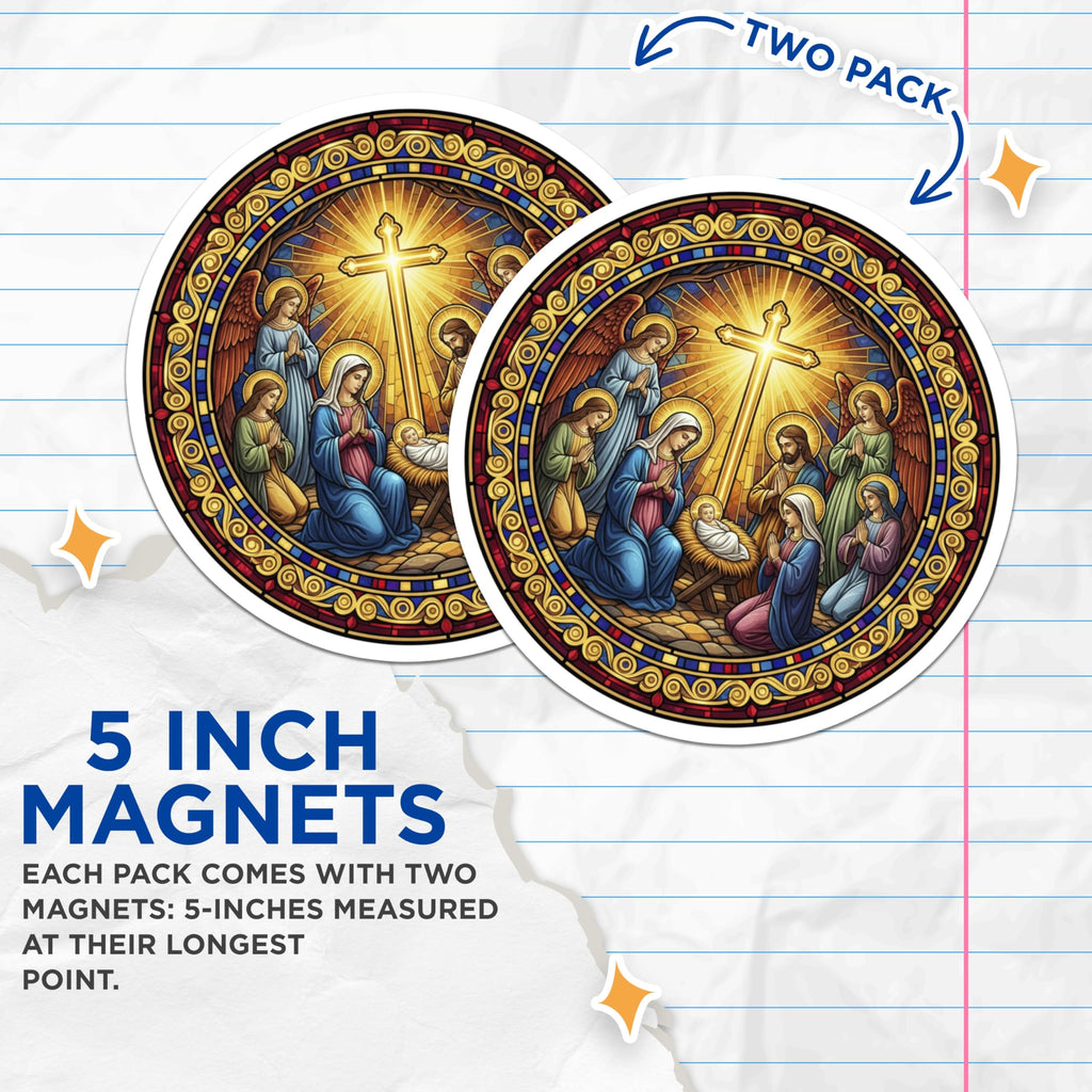 (2 Pack) Nativity Scene Magnets - Religious Christian Magnet - Holiday Home Decor - 5" On Longest Side - Premium Magnet - for Cars, Refrigerators, Toolboxes, Lockers - Made in USA - MAG17132