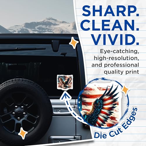 (2 Pack) Patriotic Eagle Stickers - American Flag - Bald Eagle Stickers - USA Pride - Military Veteran Support - 5" On Longest Side - Sticks to Smooth Flat Surfaces - Made in USA - BMCS6953