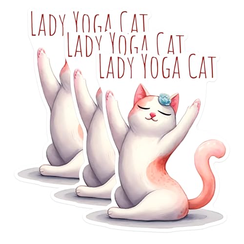 (3 Pack) Lady Yoga Cat Decals - Cat Yoga - Yoga Decals - 3 Inches On Longest Side - Easy Peel & Apply - Made in USA - 3MCS1299