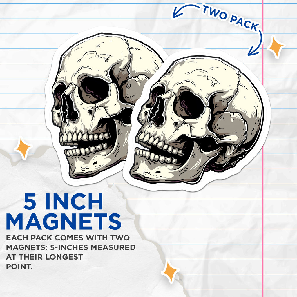 (2 Pack) Gothic Skull Magnets - Halloween Fridge Decor - Alternative Home Style - 5 Inches On Longest Side - Thick Durable Magnet - Made in USA - MAG38113