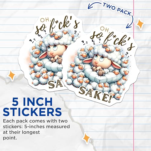 (2 Pack) Funny Sheep Stickers - Oh So Fk's Sake - Cute Animal Decal - 5" On Longest Side - Sticks to Smooth Flat Surfaces - Made in USA - BMCS6551